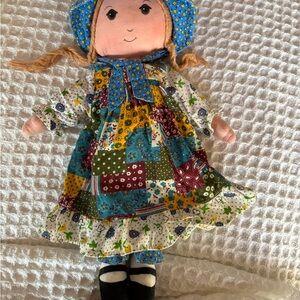 Colorful Patchwork Doll with Blue Hat